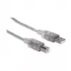 USB-A uz USB-B kabelis Manhattan 333405 1,8m vīrietis-vīrietis sudraba