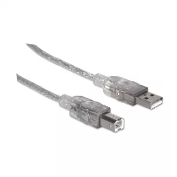 USB-A uz USB-B kabelis Manhattan 333405 1,8m vīrietis-vīrietis sudraba