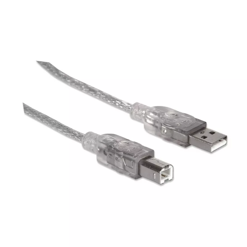 USB-A uz USB-B kabelis Manhattan 333405 1,8m vīrietis-vīrietis sudraba