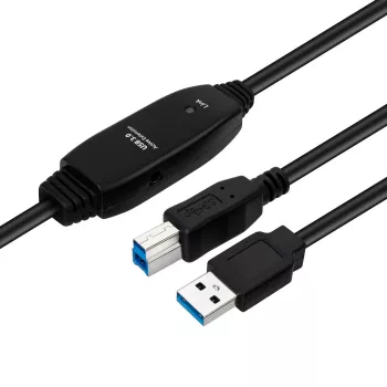 MicroConnect USB 3.2 Gen 1 A-B aktīvais kabelis 10 m, melns, USB A uz USB B