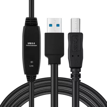 MicroConnect USB 3.2 Gen 1 A-B aktīvais kabelis 10 m, melns, USB A uz USB B