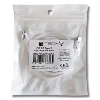 Techly ICOC-MUSB20-C60W1 USB kabelis USB 2.0 1 m balts USB C