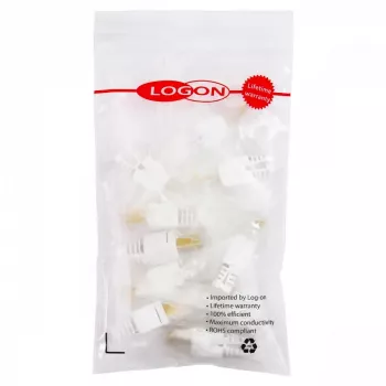 Vadu savienotājs LOGON TWP8P8TP RJ-45 Cat5e, caurspīdīgs/balts/dzeltens, 10 gab. iepakojumā