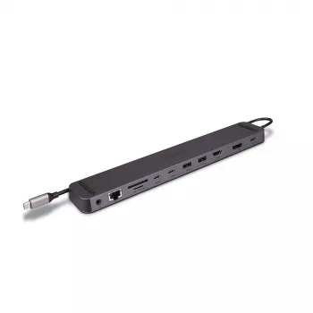 Lindy DST-Mini XT 810, USB-C Mini dokstacija klēpjdatoram ar vienu 8K vai diviem 4K 60Hz ekrāniem un 100W caurlaides uzlādi