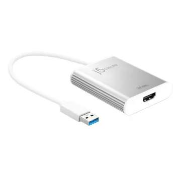 j5create JUA354 USB 3.0 uz 4K HDMI displeja adapteris sudraba krāsā