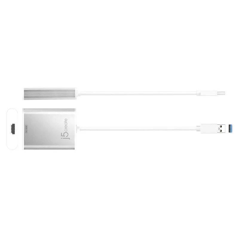 j5create JUA354 USB 3.0 uz 4K HDMI displeja adapteris sudraba krāsā