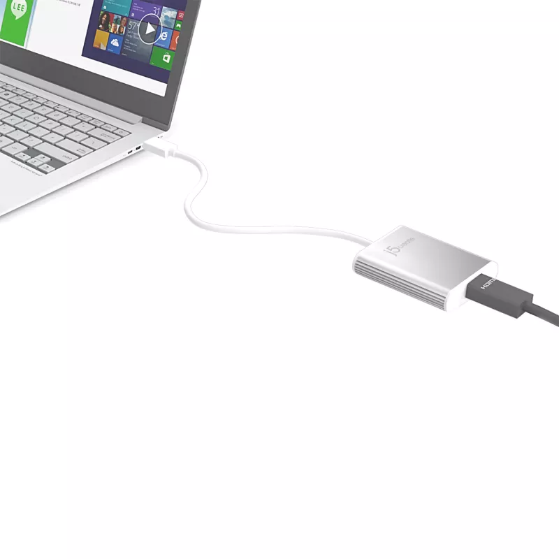 j5create JUA354 USB 3.0 uz 4K HDMI displeja adapteris sudraba krāsā