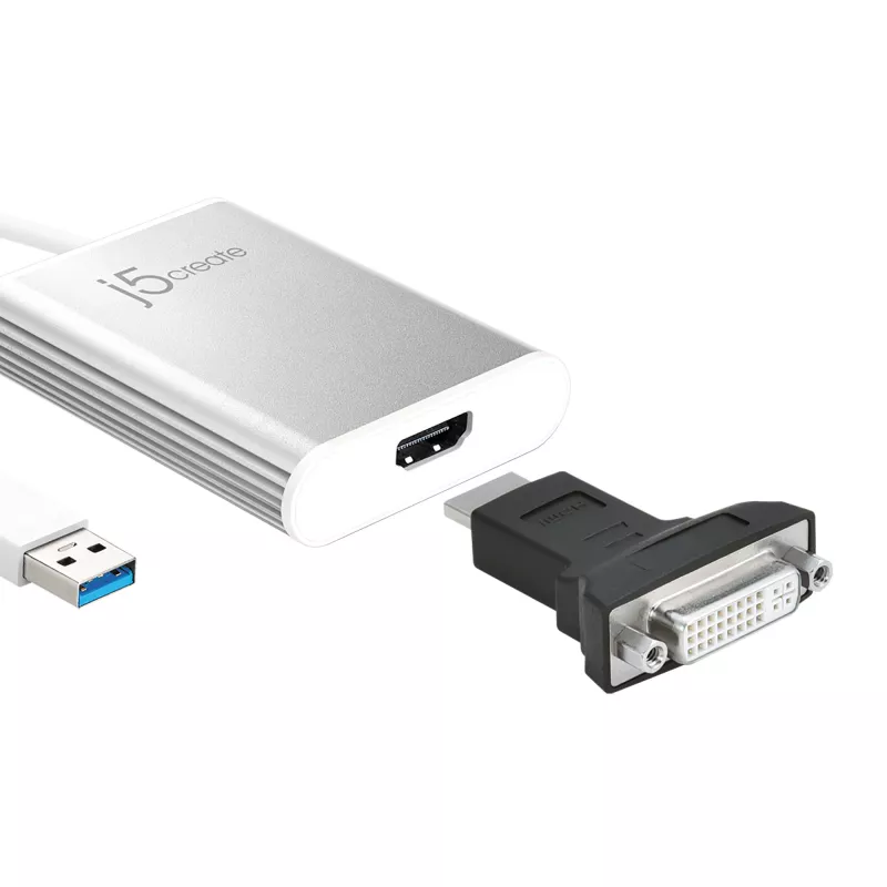j5create JUA354 USB 3.0 uz 4K HDMI displeja adapteris sudraba krāsā