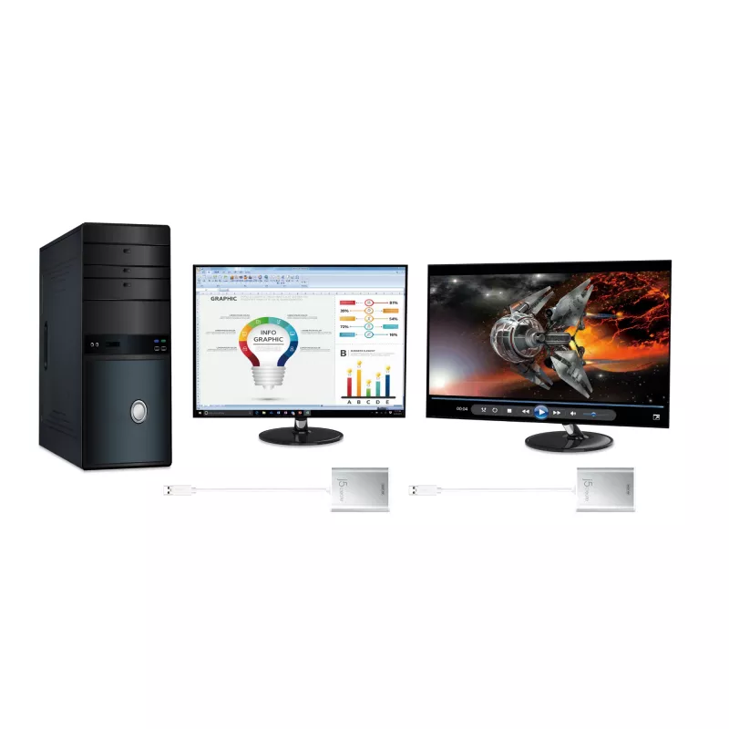 j5create JUA354 USB 3.0 uz 4K HDMI displeja adapteris sudraba krāsā