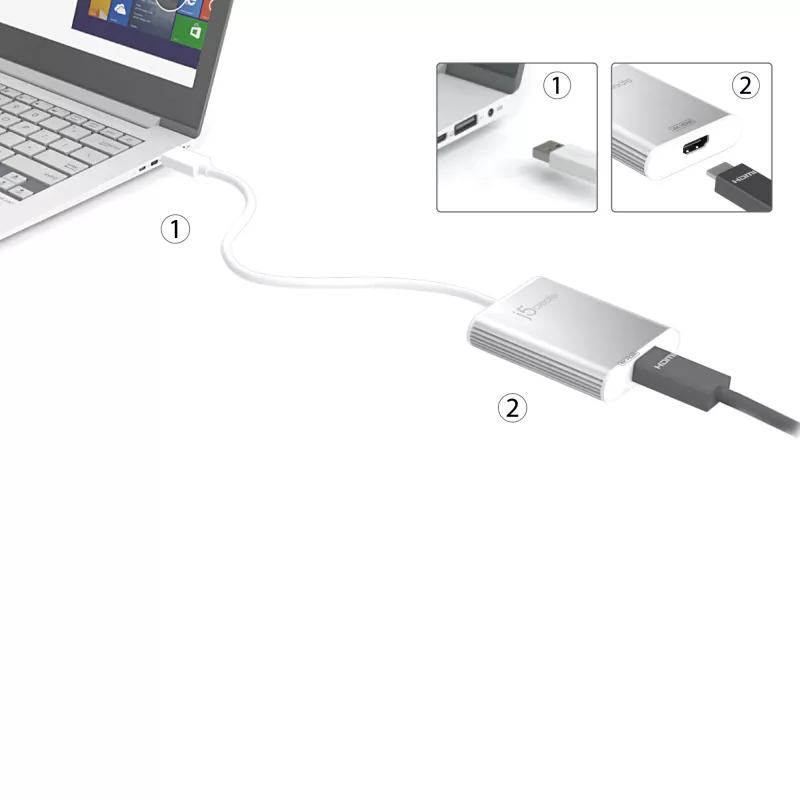 j5create JUA354 USB 3.0 uz 4K HDMI displeja adapteris sudraba krāsā