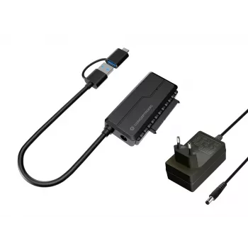 Conceptronic ABBY21B USB 3.0 SATA Adapter ar barošanas bloku, 2.5 inch un 3.5 inch SATA HDD/SSD, 2-in-1 USB C/A kabelis