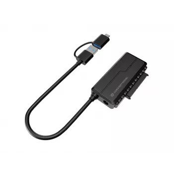 Conceptronic ABBY21B USB 3.0 SATA Adapter ar barošanas bloku, 2.5 inch un 3.5 inch SATA HDD/SSD, 2-in-1 USB C/A kabelis