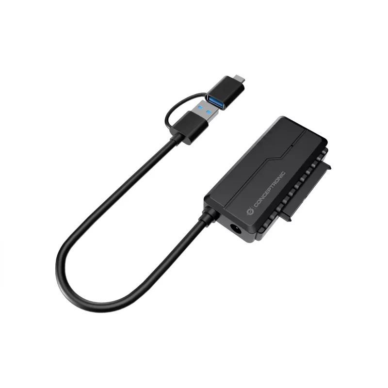 Conceptronic ABBY21B USB 3.0 SATA Adapter ar barošanas bloku, 2.5 inch un 3.5 inch SATA HDD/SSD, 2-in-1 USB C/A kabelis