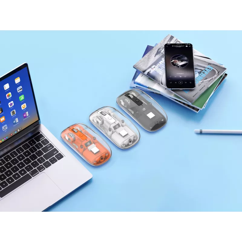 Manhattan caurspīdīga bezvadu uzlādējama pele USB