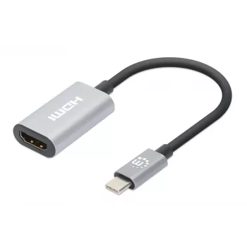 Manhattan USB-C uz HDMI kabelis, 4K@60Hz, 5 Gbps (USB 3.2 Gen1), 11 cm, vīrs-vīrs, melns/sudrabs, trīs gadu garantija