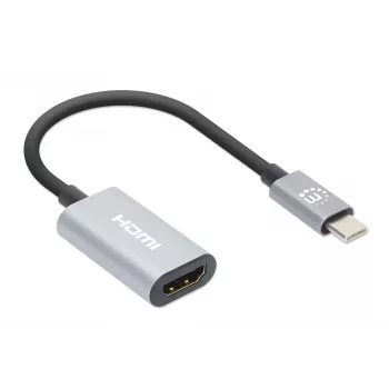 Manhattan USB-C uz HDMI kabelis, 4K@60Hz, 5 Gbps (USB 3.2 Gen1), 11 cm, vīrs-vīrs, melns/sudrabs, trīs gadu garantija