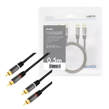 Audio kabelis LogiLink CA1201 0,5 m 2x RCA Melns