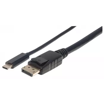 Manhattan USB-C uz DisplayPort kabelis, 4K@60Hz, 1m, vīrietis-vīrietis, melns, nav divvirzienu, trīs gadu garantija