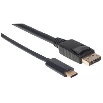 Manhattan USB-C uz DisplayPort kabelis, 4K@60Hz, 1m, vīrietis-vīrietis, melns, nav divvirzienu, trīs gadu garantija