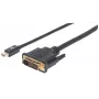 Manhattan Mini DisplayPort 1.2a uz DVI-D 24+1 kabelis, 1080p@60Hz, 1,8m, vīrietis-vīrietis, saderīgs ar DVI-D, melns, mūža garantija