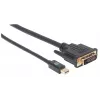 Manhattan Mini DisplayPort 1.2a uz DVI-D 24+1 kabelis, 1080p@60Hz, 1,8m, vīrietis-vīrietis, saderīgs ar DVI-D, melns, mūža garantija