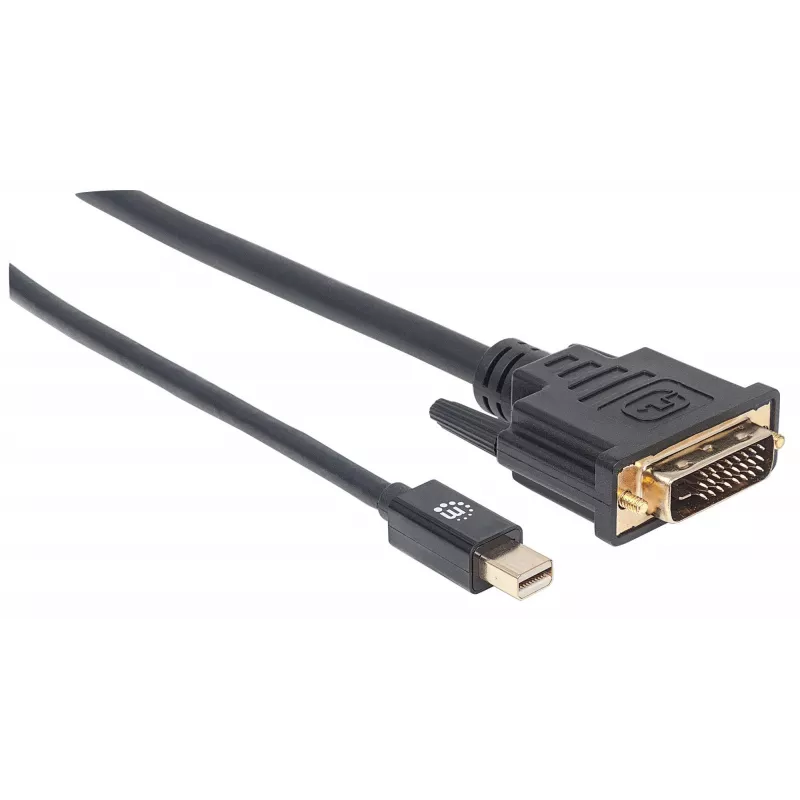 Manhattan Mini DisplayPort 1.2a uz DVI-D 24+1 kabelis, 1080p@60Hz, 1,8m, vīrietis-vīrietis, saderīgs ar DVI-D, melns, mūža garantija