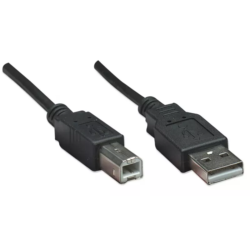 Manhattan USB-A uz USB-B kabelis, 0.5 m, vīrietis-vīrietis, 480 Mbps (USB 2.0), melns, mūža garantija