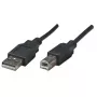 Manhattan USB-A uz USB-B kabelis, 0.5 m, vīrietis-vīrietis, 480 Mbps (USB 2.0), melns, mūža garantija