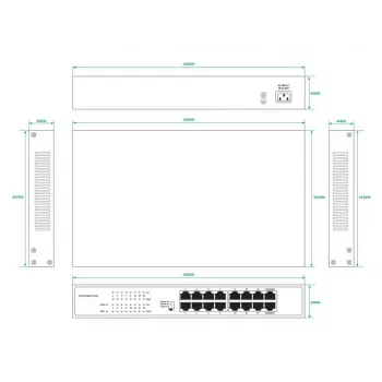 Nepārvaldāms tīkla slēdzis Lanview LVN-1U-16PORT-1G 16 porti 1 Gbps Ethernet, stiprināms 1U statīvā
