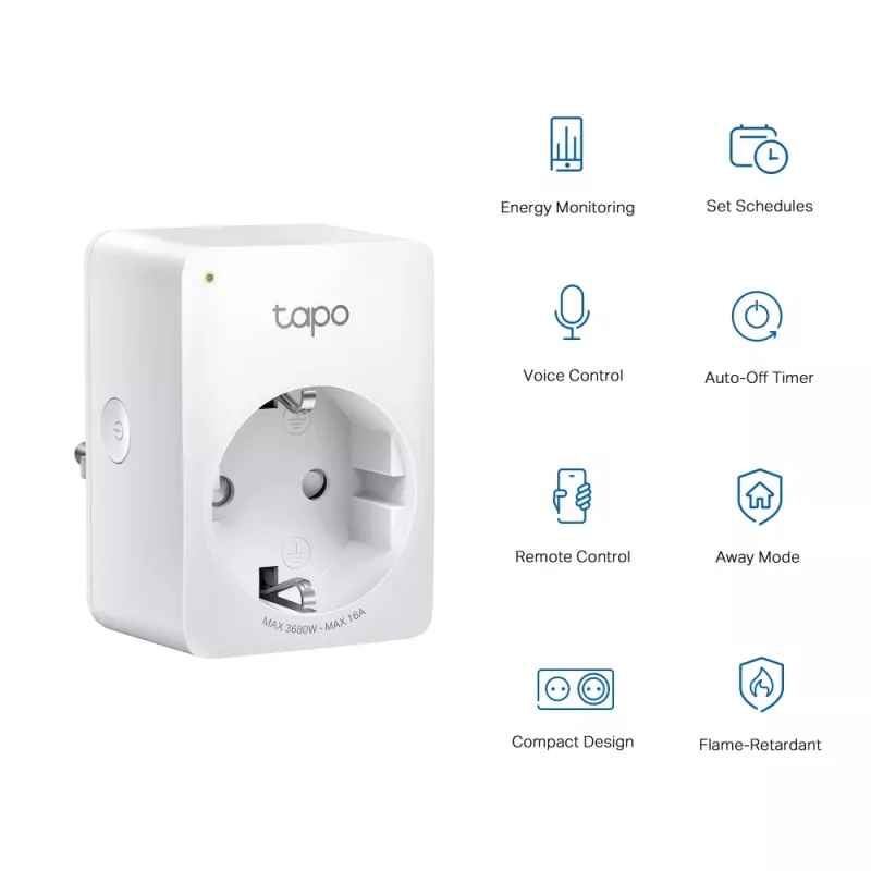 TP-Link Tapo P110 mini viedkontaktligzda ar Wi-Fi, enerģijas patēriņa kontrole (4 gab.)