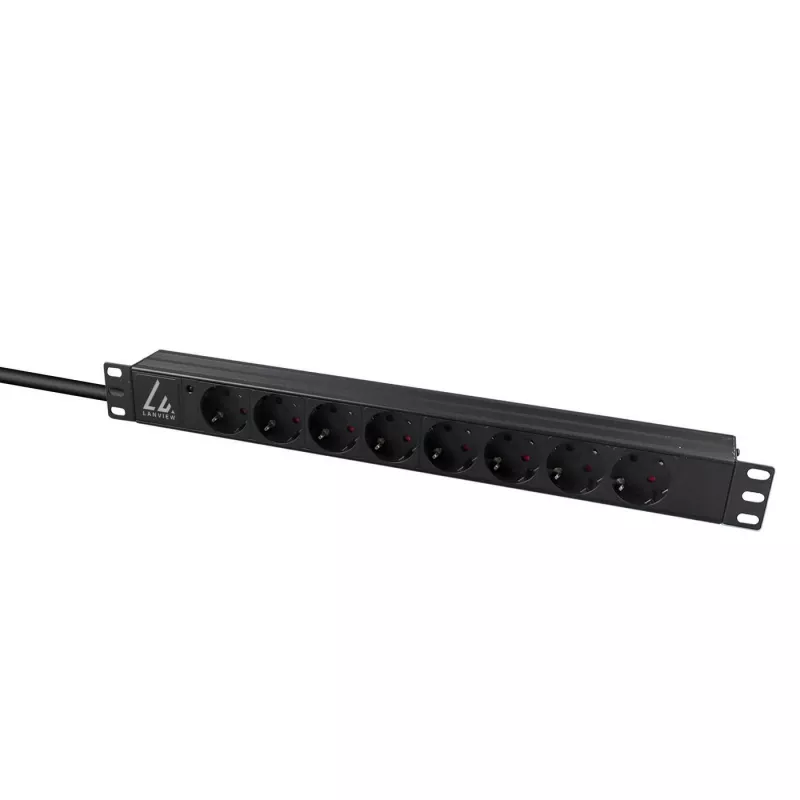 Lanview LVR-2MSCH-LIC-SCH8 strāvas sadales bloks (PDU) 8 × Schuko kontaktligzdas 1U Melns