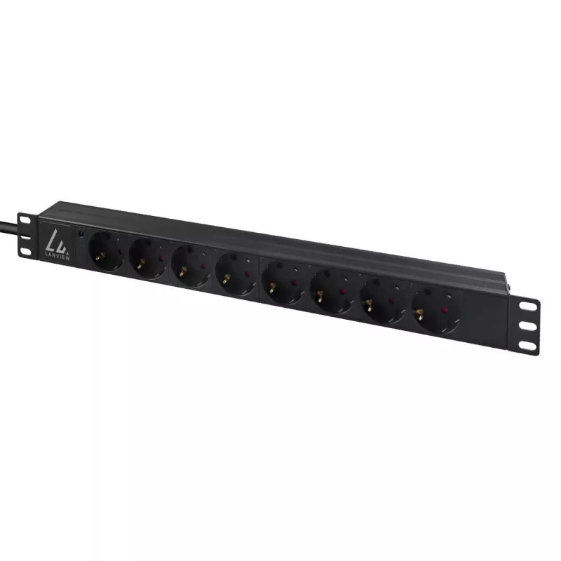 Lanview LVR-3MIEC-LIC-SCH8 strāvas sadalītājs (PDU) 8 AC kontaktligzdas 1U Melns
