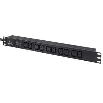 Lanview LVR-3MIEC-AMP-10C13 strāvas sadales bloks (PDU) 10 AC kontaktligzdas 1U Melns