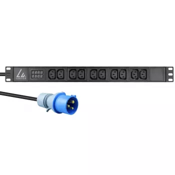 Lanview LVR-3MIEC-AMP-10C13 strāvas sadales bloks (PDU) 10 AC kontaktligzdas 1U Melns