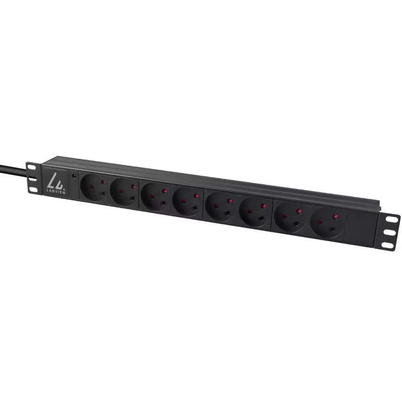 Lanview LVR-2MDK-LIC-DK8 strāvas sadalītājs (PDU) 8 AC kontaktligzdas 1U Melns