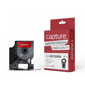 Lentīte etiķešu drukāšanai Capture CA-S0720580 Melns uz dzeltena D1 1.2 cm 7 m
