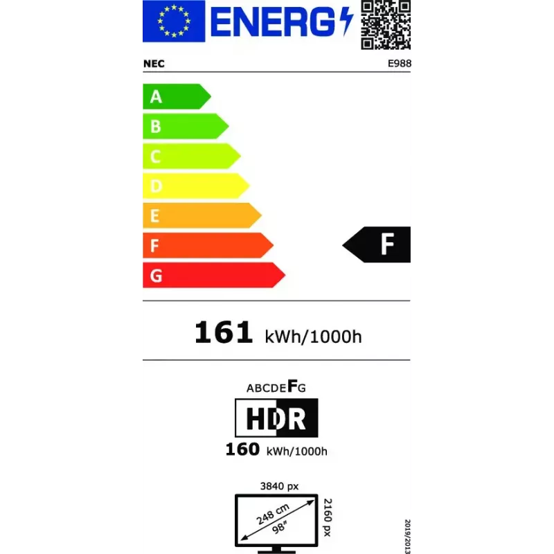 NEC MultiSync E988 digitālās zīmju plāksne 2.48 m (97.5 collas) LCD 350 cd/m² 4K Ultra HD Melns 24/7