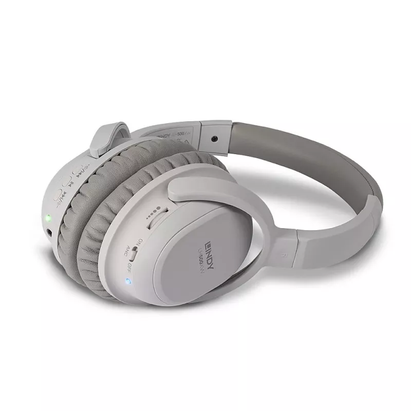 Lindy LH500XW austiņas ar aktīvo trokšņu slāpēšanu, Bluetooth, pelēkas