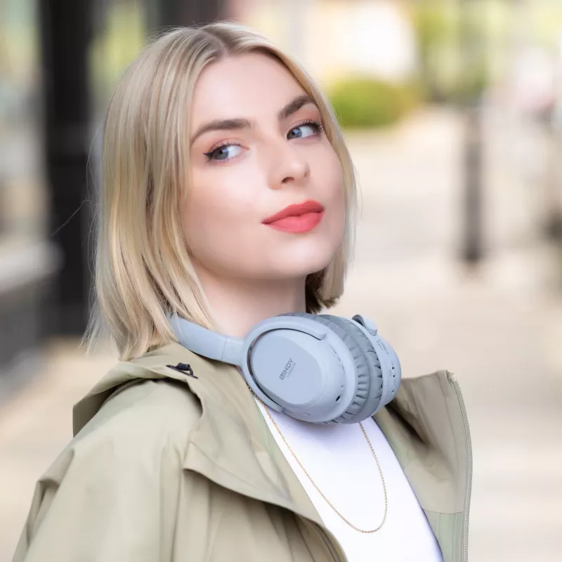 Lindy LH500XW austiņas ar aktīvo trokšņu slāpēšanu, Bluetooth, pelēkas