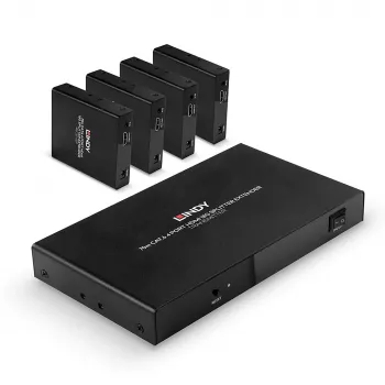 Lindy 70m Cat.6 4 Port HDMI 4K60 Sadalītājs-Pagarinātājs, 3840x2160 pikseļi, AV raidītājs un uztvērējs, 70 m, Vadu, Melns, HDCP