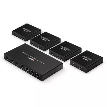 Lindy 70m Cat.6 4 Port HDMI 4K60 Sadalītājs-Pagarinātājs, 3840x2160 pikseļi, AV raidītājs un uztvērējs, 70 m, Vadu, Melns, HDCP