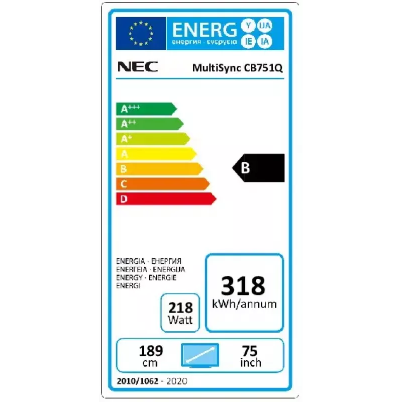 NEC CB751Q interaktīvais displejs 190.5 cm (75 collas) LED 350 cd/m² 4K Ultra HD Melns Skārienekrāns 12/7
