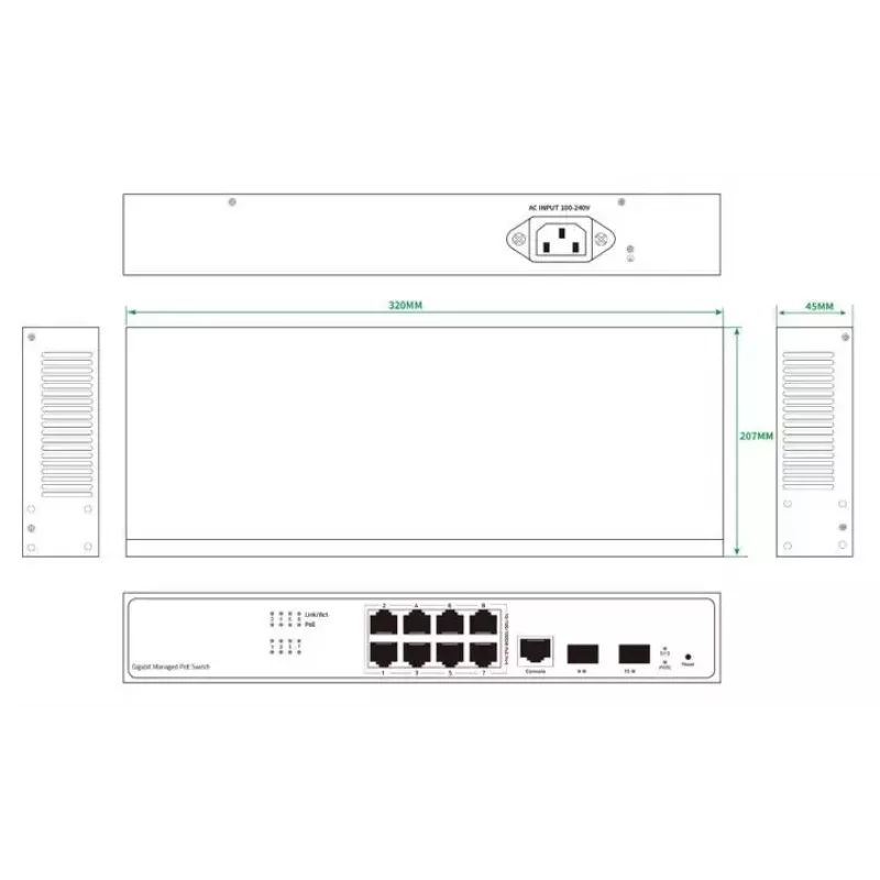 Tīkla slēdzis Ernitec ELECTRA-M08-1GB-150W 8 porti 1GB 150W