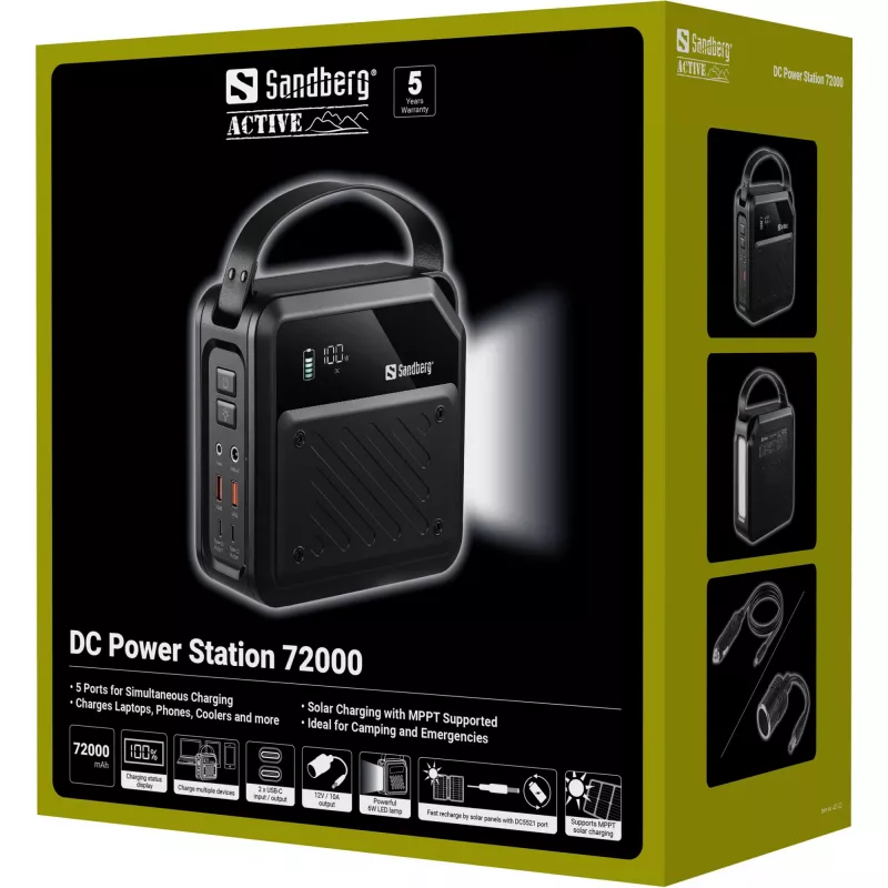 Pārnēsājama DC barošanas stacija SANDBERG Sandberg DC Power Station 72000 — LMFP 72 000 mAh, DC & USB-C ieeja, melna