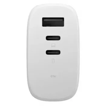 Ātrais GaN lādētājs Native Union Fast GaN Charger PD 67W Balts Intl 2C1A USB-C 2 porti 67W AC 100–240V aizsardzība pret pārstrāvu, pārspriegumu, pārkaršanu
