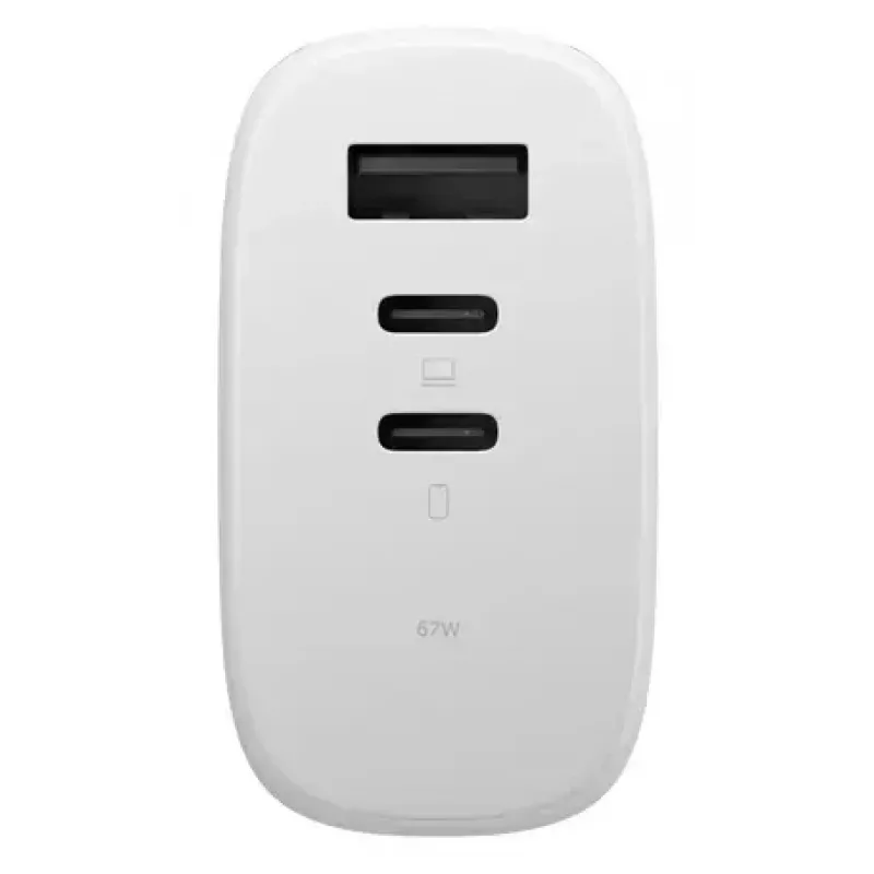 Ātrais GaN lādētājs Native Union Fast GaN Charger PD 67W Balts Intl 2C1A USB-C 2 porti 67W AC 100–240V aizsardzība pret pārstrāvu, pārspriegumu, pārkaršanu