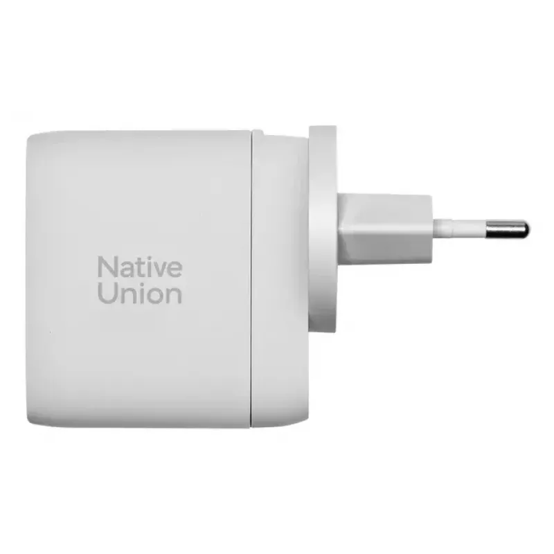 Ātrais GaN lādētājs Native Union Fast GaN Charger PD 67W Balts Intl 2C1A USB-C 2 porti 67W AC 100–240V aizsardzība pret pārstrāvu, pārspriegumu, pārkaršanu