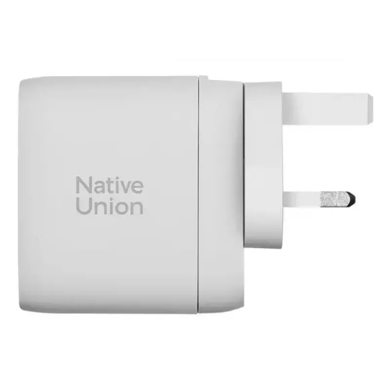 Ātrais GaN lādētājs Native Union Fast GaN Charger PD 67W Balts Intl 2C1A USB-C 2 porti 67W AC 100–240V aizsardzība pret pārstrāvu, pārspriegumu, pārkaršanu