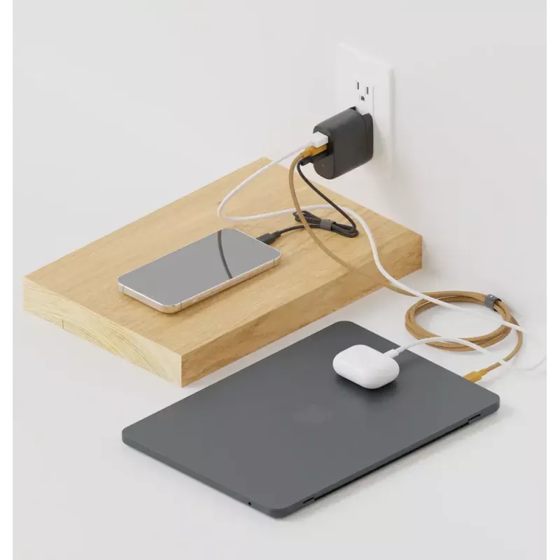 Ātrais GaN lādētājs Native Union Fast GaN Charger PD 67W Balts Intl 2C1A USB-C 2 porti 67W AC 100–240V aizsardzība pret pārstrāvu, pārspriegumu, pārkaršanu