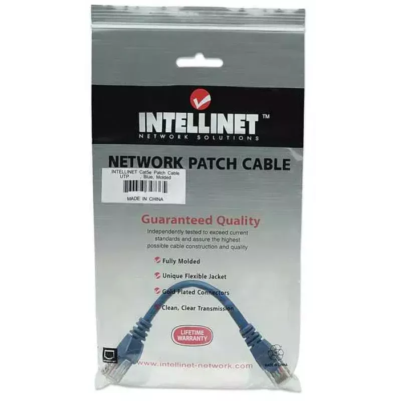 Intellinet tīkla vads Cat5e 0,5m zils CCA U/UTP PVC RJ45 zeltīti kontakti Snagless Booted mūža garantija